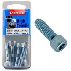 Champion - Socket Head Cap Screws - High Tensile - BSW - 5/16" x 1 - 1/4" - Zinc Plated | SHC19