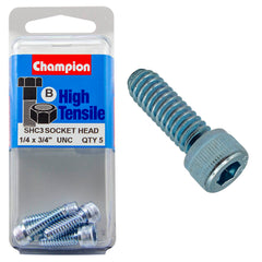 Champion - Socket Head Cap Screws - High Tensile - BSW - 1/4" x 3/4" - Zinc Plated | SHC3