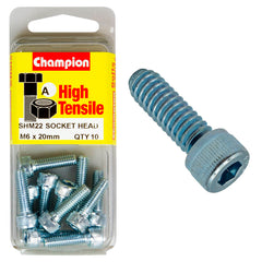 Champion - Socket Head Cap Screws - High Tensile - M6 x 20mm - Zinc Plated | SHM22