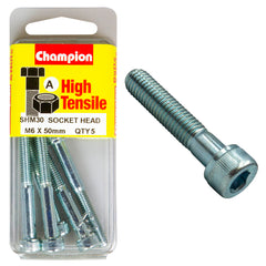 Champion - Socket Head Cap Screws - High Tensile - M6 x 50mm - Zinc Plated | SHM30