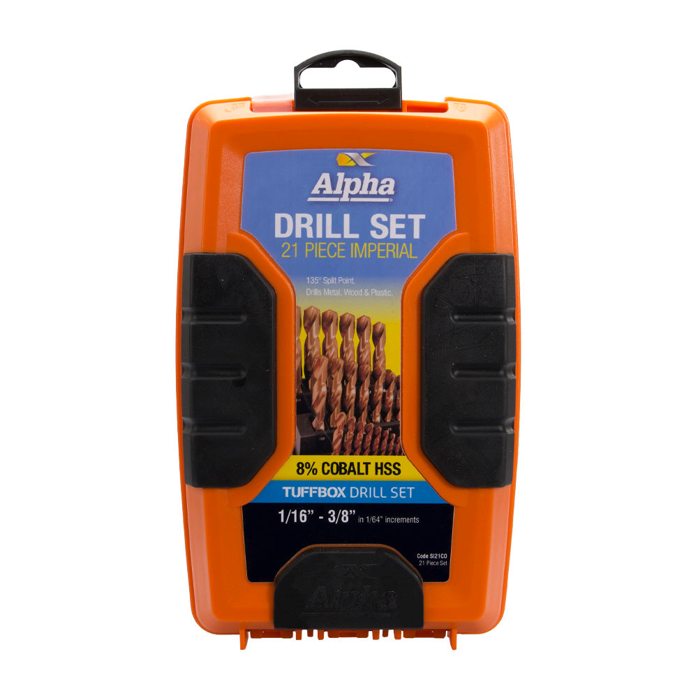 Alpha-21Pce Imperial Alpha Tuffbox Cobalt Drill Set 1/16-3/8In