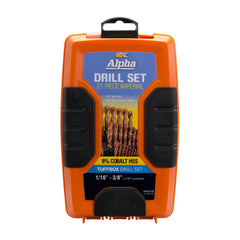 Alpha-21Pce Imperial Alpha Tuffbox Cobalt Drill Set 1/16-3/8In