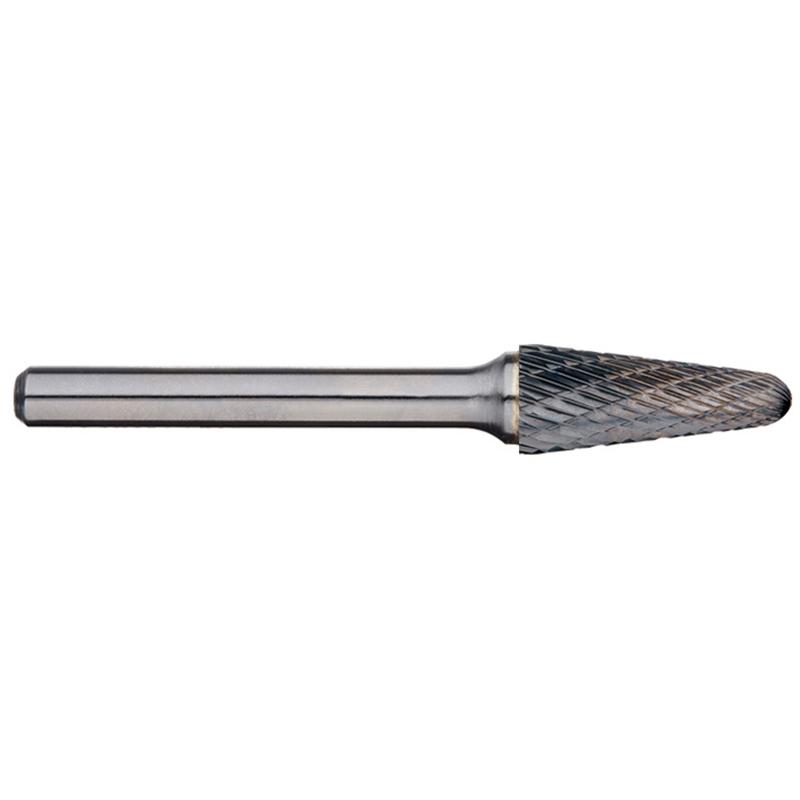 Alpha-1/4In Included Angle Carbide Burr, 1/4In Shank Dia - 6In Long