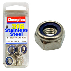 Champion - HEX NUTS-SELF LOCKING-NYLON INSERTS-STAINLESS STEEL-M10x1.5mm-316/A4 | SLN10