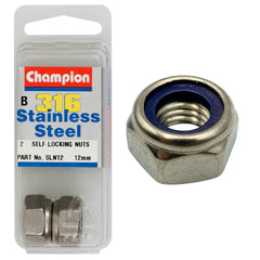 Champion - HEX NUTS-SELF LOCKING-NYLON INSERTS-STAINLESS STEEL-M12x1.75mm-316/A4 | SLN12