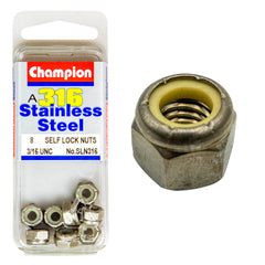 Champion - HEX NUTS-SELF LOCKING-NYLON INSERTS-STAINLESS STEEL-3/16"-UNC-316/A4 | SLN316