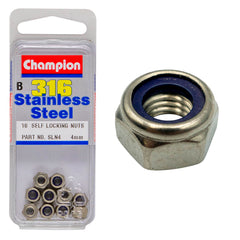 Champion - HEX NUTS-SELF LOCKING-NYLON INSERTS-STAINLESS STEEL-M4x0.7mm-316/A4 | SLN4