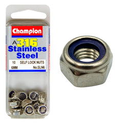 Champion - HEX NUTS-SELF LOCKING-NYLON INSERTS-STAINLESS STEEL-M6x1.00mm-316/A4 | SLN6