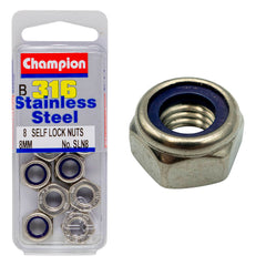 Champion - HEX NUTS-SELF LOCKING-NYLON INSERTS-STAINLESS STEEL-M8x1.25mm-316/A4 | SLN8