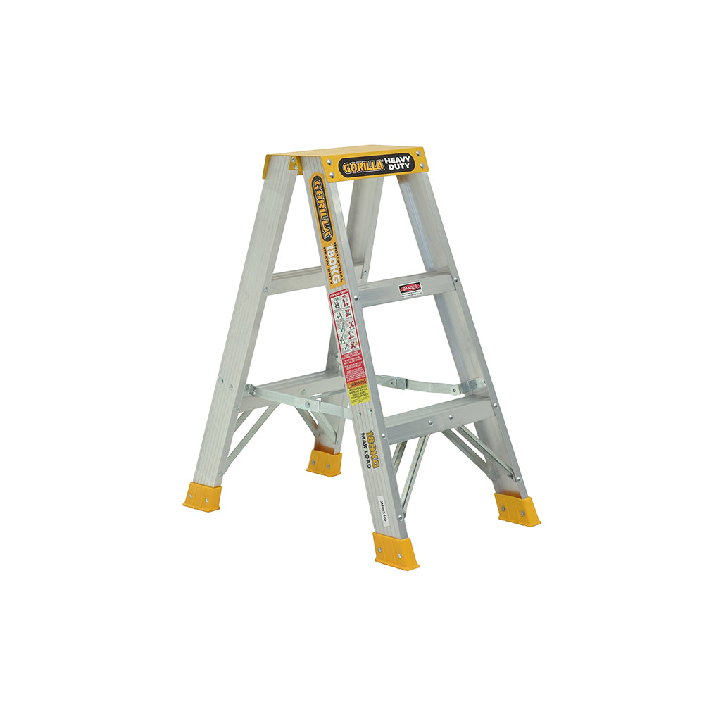 Gorilla - Double sided A-frame ladder 0.9m (3ft) Aluminium 180kg Heavy Duty Industrial | SM003-HD