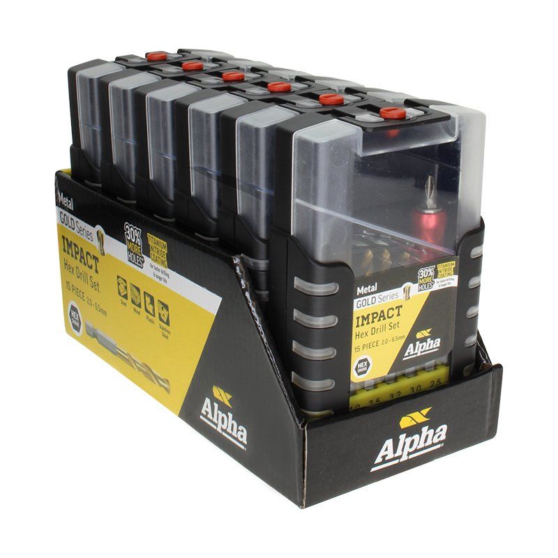 Alpha-15 Piece | Gold Series Hex Shank Drill Set