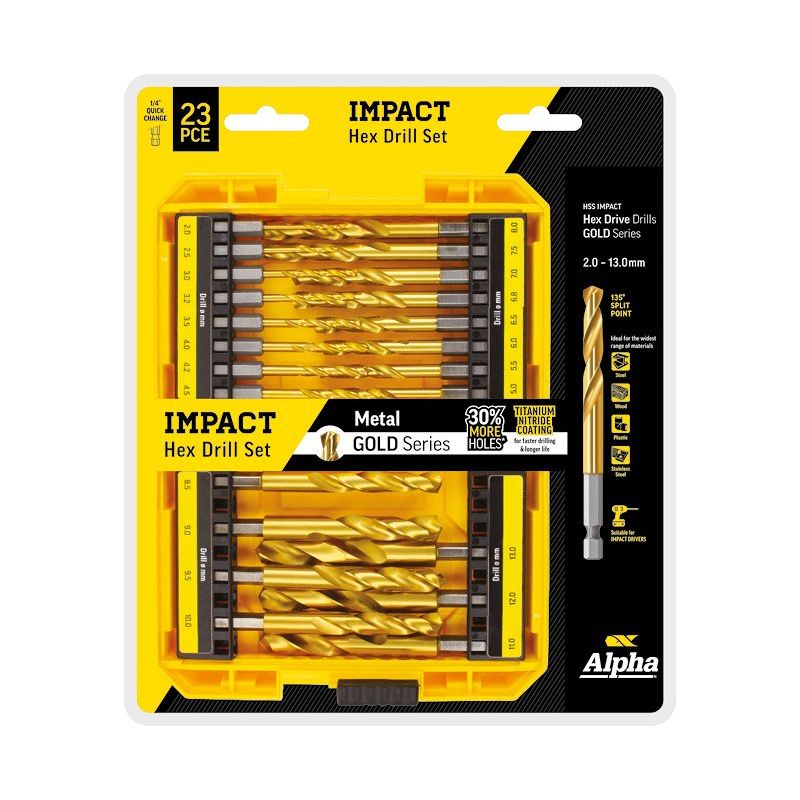 Alpha-Alpha Gold Series Impact Hex Drill Set 23 Piece