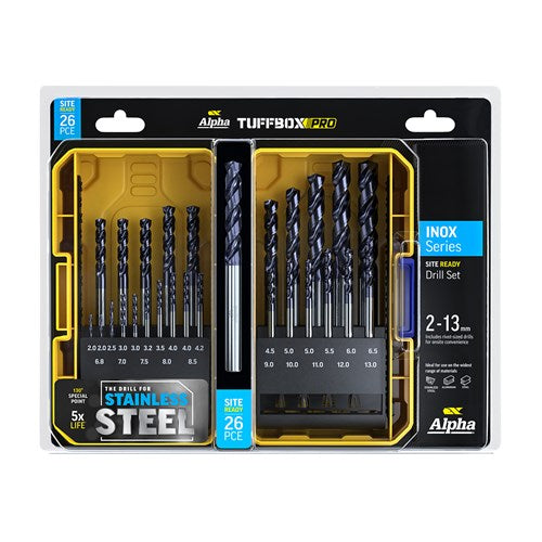 Alpha 26 Pc Stainless Plus Site Ready Metric Tuffbox Pro Drill Set