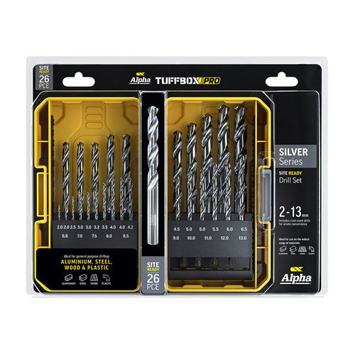 Alpha 26 Pc Silver Series Site Ready Metric Tuffbox Pro Drill Set