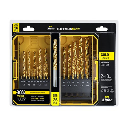 Alpha 26 Pc Gold Series Site Ready Metric Tuffbox Pro Drill Set