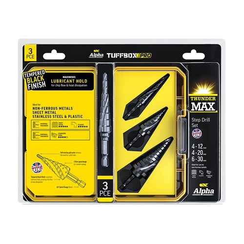 Alpha 3 Pc Thundermax Step Tuffbox Pro Drill Set Bonus 120ml Lubricant