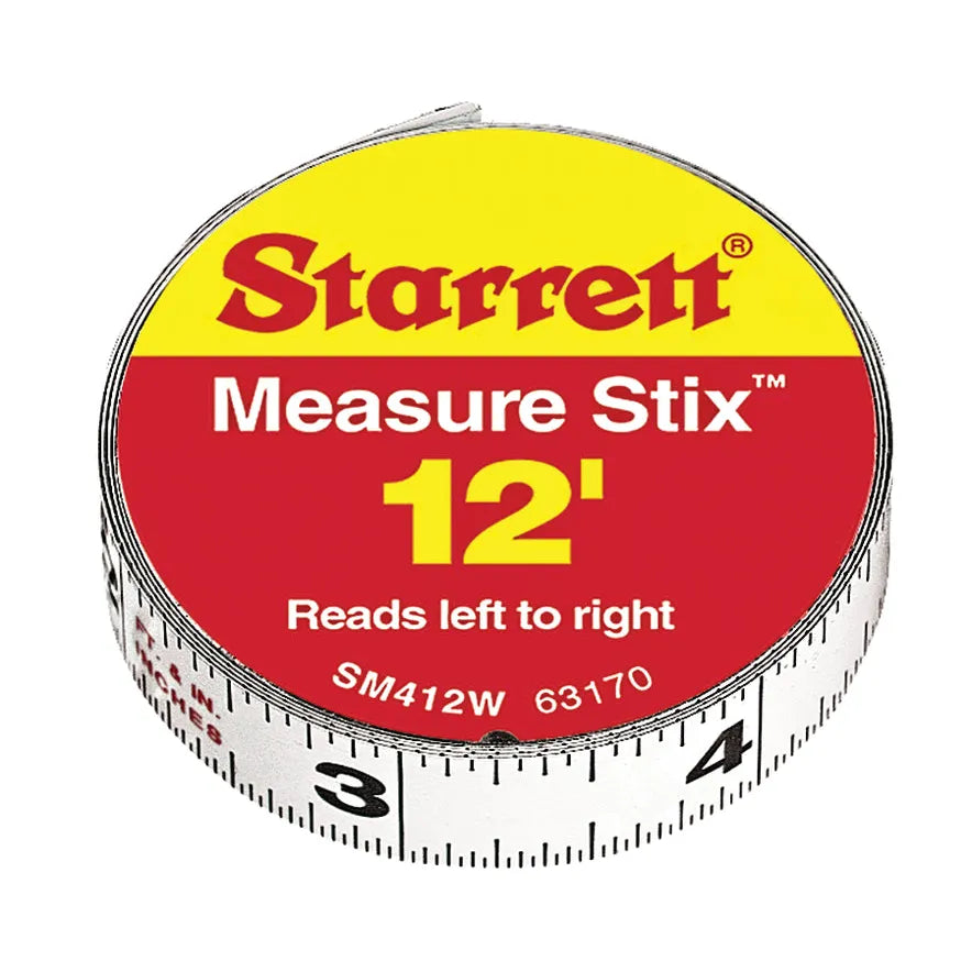 Starrett - Measure Stix 1/2in X 12' Steel Tape With Adhesive Backing Right to Left | SM412W
