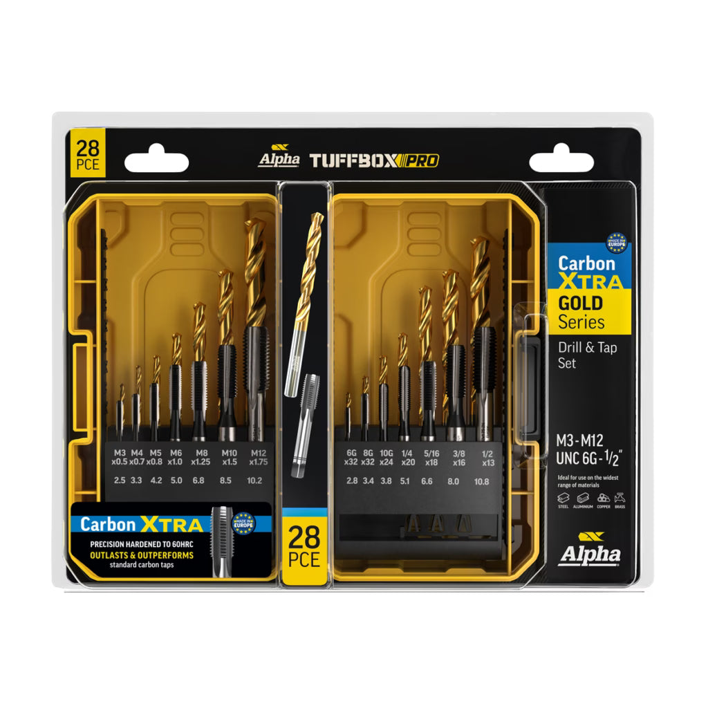 Alpha 28 Pc Drill & Tap Metric & UNC Tuffbox Pro Set Bonus 120ml Lubricant