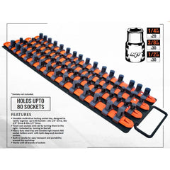 SP Tools - 1/4", 3/8" & 1/2" Drive Locking Socket Tray - 80 Socket Capacity (Sockets Not Included) | SP31780