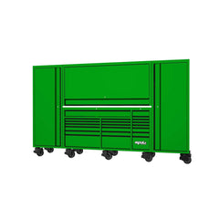 SP Tools - 128" Toolkit 1017 Piece Metric/SAE - USA Sumo Series Roller Cabinet With Power Top Hutch And Side Cabinets 21 Drawer Green | SP50855G