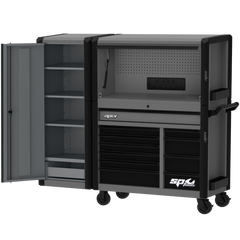 SP Tools - 69" Apex Series Power Hutch Workstation Combo with Side Cabinet and Built-in Power Board - 278 Piece - Metric & SAE - Grey/Black - Plus Extra EVA Foam Trays | SP53002GY