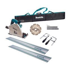 Makita Tools - 165mm (6-1/2") Plunge Cut Circular Saw Kit -  Includes 2 x 1400mm tracks joiners 2 x G-clamps track bag & PCD fibre cement blade | SP6000JT2X