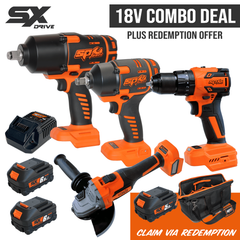 CORDLESS 18V IMPACT/DRILL/GRINDER KIT 4PC