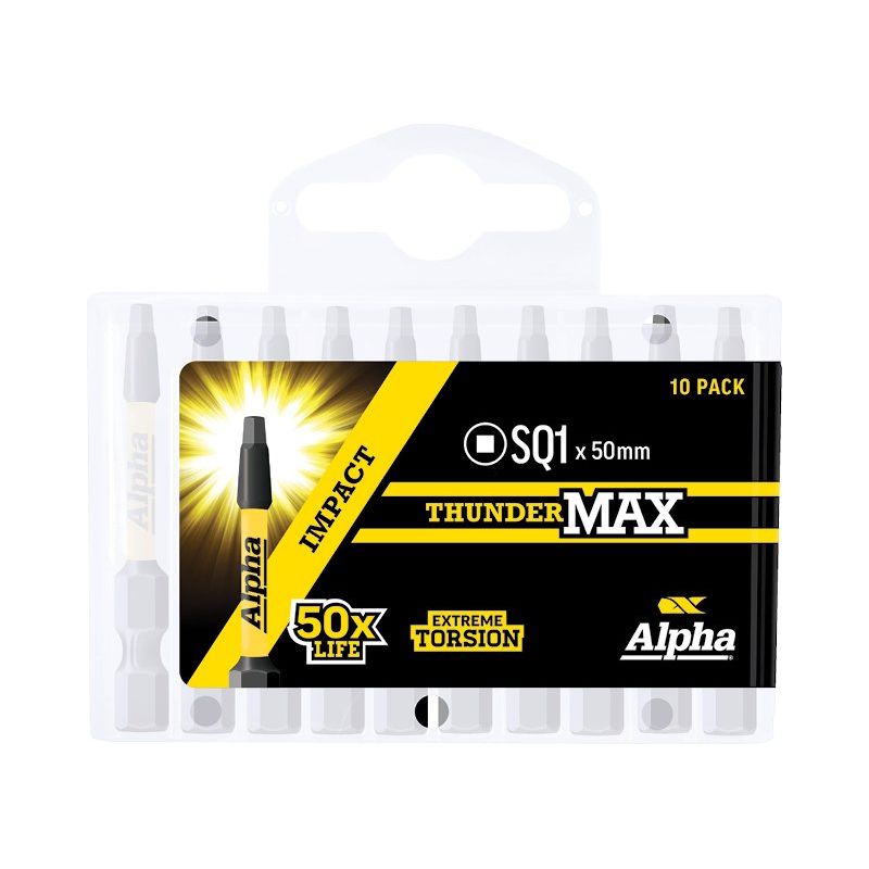 Alpha-Thundermax Sq1 X 50Mm Impact Power Bit Handipack (X10)