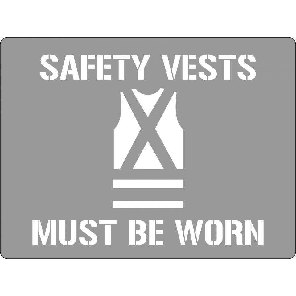 Uniform Safety Signs - 600x400mm - Poly Stencil - Safety Vest Must Be Worn (With Picto) | ST1210