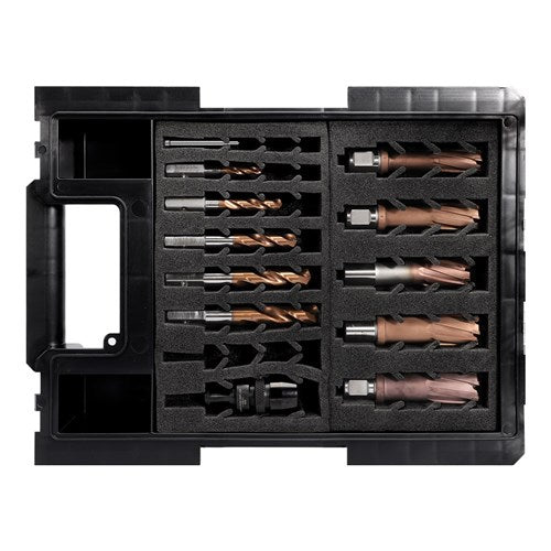Alpha Versadrive 12 Pc Starter Kit Hardox TCT Annular Cutter Set Drill 12mm to 18mm with Mag Adaptor & Pilot Pin