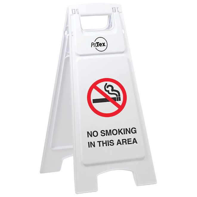 Uniform Safety Signs - Premium Plastic Sign Stand - Double Sided - No Smoking In This Area (white) (A-Frame) | STD40