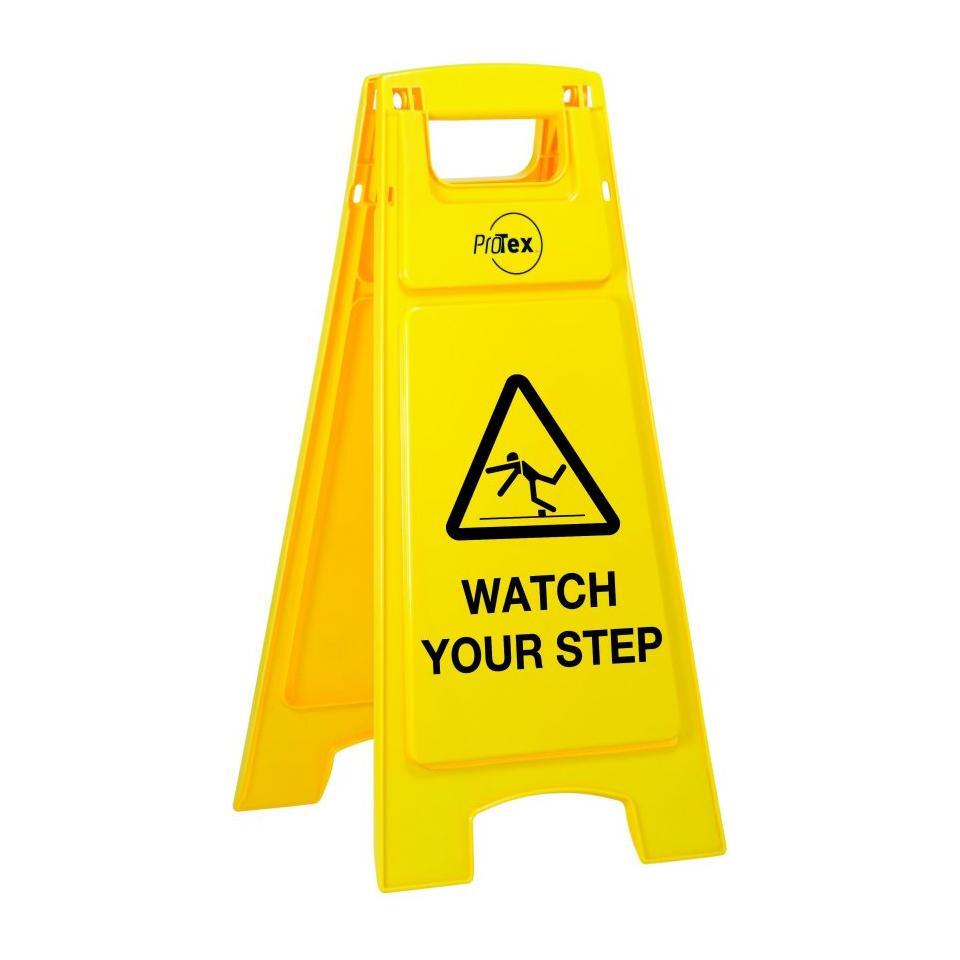 Uniform Safety Signs - Premium Plastic Sign Stand - Double Sided - Watch Your Step (A-Frame) | STD46