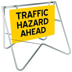 Uniform Safety Signs - 900 x 600mm - Swing Stand & Metal Sign - Class 1 - Traffic Hazard Ahead [Freight Charges Apply] | STD508 Kit