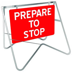 Uniform Safety Signs - 900 x 600mm - Swing Stand & Metal Sign - Class 1 - Prepare to Stop [Freight Charges Apply] | STD518 Kit