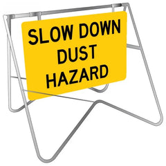 Uniform Safety Signs - 900x600mm - Swing Stand and Metal Sign - Class 1 - Slow Down Dust Hazard [FREIGHT CHARGES APPLY] | STD524 Kit