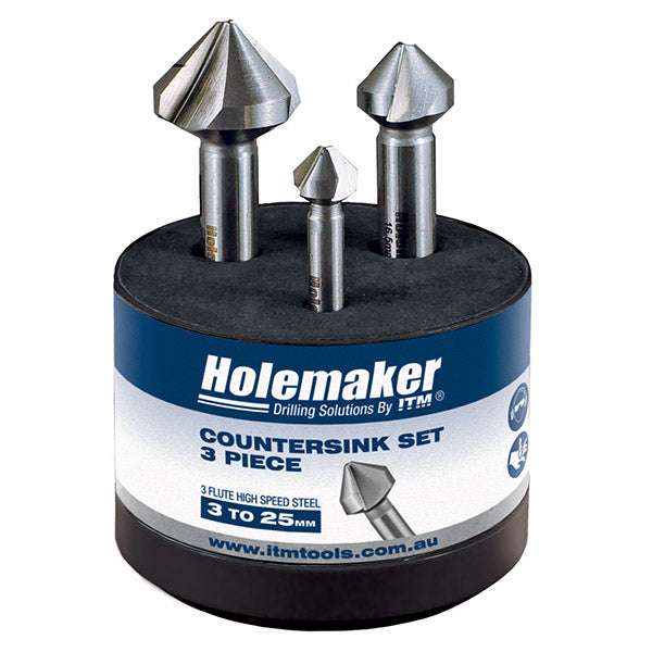 ITM - HOLEMAKER COUNTERSINK SET, 3 PIECE, 3 FLUTE 90 DEGREE, 10.4MM, 16.5MM, 25.0MM | STSET-03