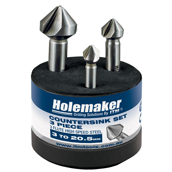 ITM - HOLEMAKER COUNTERSINK SET, 3 PIECE, 3 FLUTE 90 DEGREE, 8.4MM, 12.4MM, 20.5MM | STSET-05
