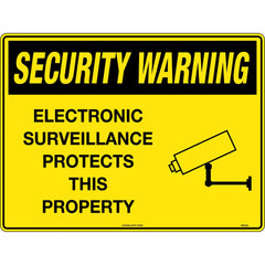 Uniform Safety Signs - 600x400mm - Poly - Security Warning Electronic Surveillance Protects This Property | SW015LP