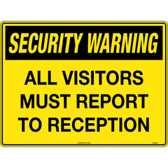 Uniform Safety Signs - 600x400mm - Poly - Security All Visitors Must Report To Reception | SW026LP