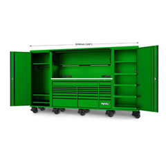 SP Tools - 128" Toolkit 1017 Piece Metric/SAE - USA Sumo Series Roller Cabinet With Power Top Hutch And Side Cabinets 21 Drawer Green | SP50855G