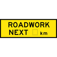Uniform Safety Signs - Boxed Edge - 2400 x 900mm - Class 1 Reflective - Roadwork Next [..]Km (B/Y) | T1-24B