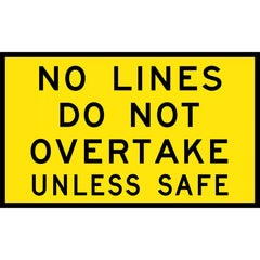 Uniform Safety Signs - Boxed Edge - 1500 x 900mm - Class 1 Reflective - No Lines Do Not Overtake Unless Safe (B/Y) | T3-12