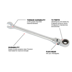 BBI - Proferred Fle X Ratcheting Combination Wrench. Chrome Finish 5/16" | T44010