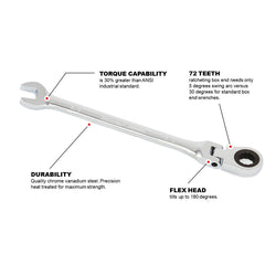 BBI - Proferred Fle X Ratcheting Combination Wrench. Chrome Finish 3/8" | T44012
