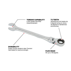 BBI - Proferred Fle X Ratcheting Combination Wrench. Chrome Finish 1/2" | T44016