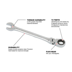BBI - Proferred Fle X Ratcheting Combination Wrench. Chrome Finish 9/16" | T44018