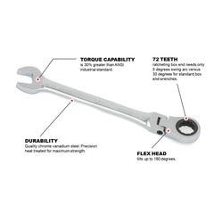 BBI - Proferred Fle X Ratcheting Combination Wrench. Chrome Finish 5/8" | T44020