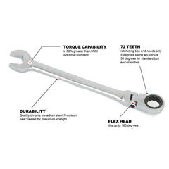 BBI - Proferred Fle X Ratcheting Combination Wrench. Chrome Finish 11/16" | T44022