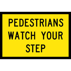 Uniform Safety Signs - Boxed Edge - 900x600mm - Class 1 Reflective - Pedestrians Watch Your Step (B/Y) | T8-1