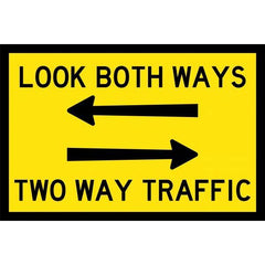 Uniform Safety Signs - Boxed Edge - 900 x 600mm - Class 1 Reflective - Look Both Ways - 2 Way Arrow Symbolic - Two-Way Traffic (B/Y) | T8-5